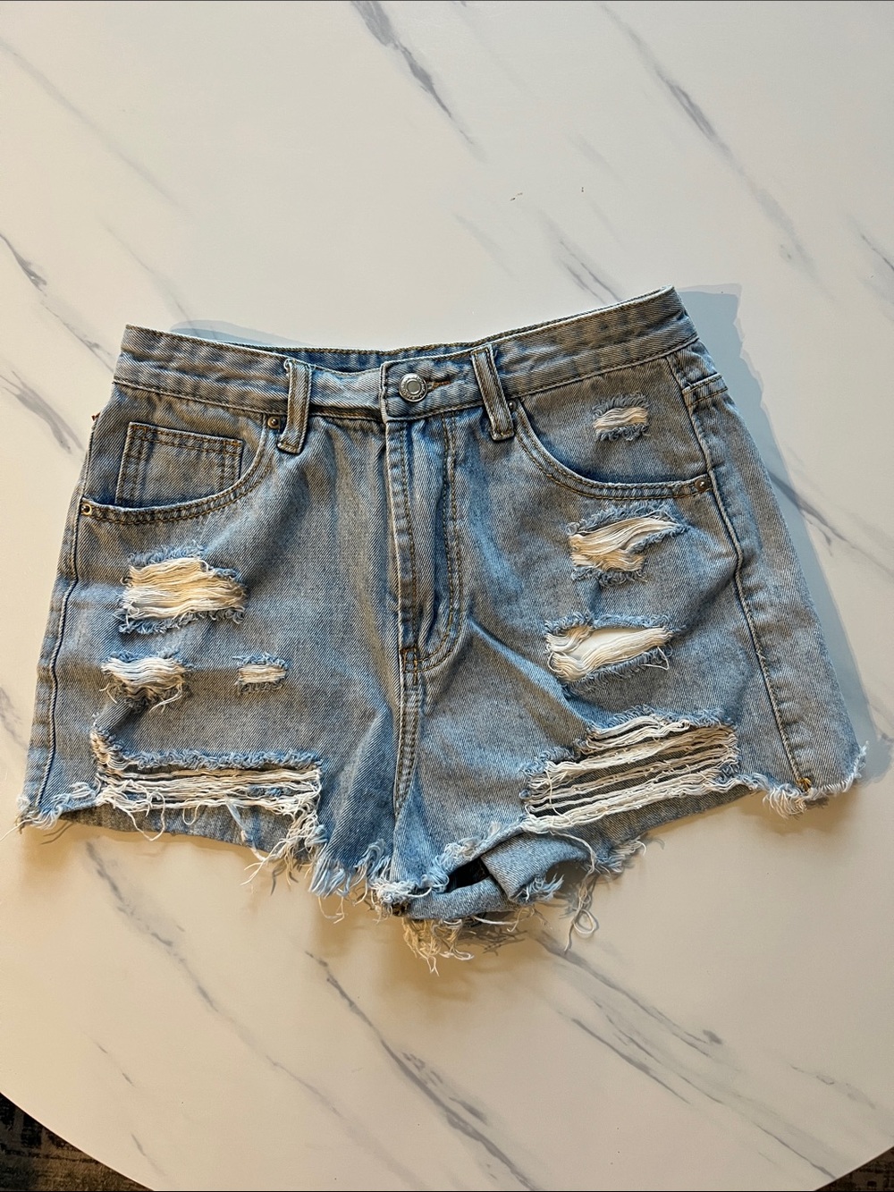 Light Wash Distressed Short Shorts